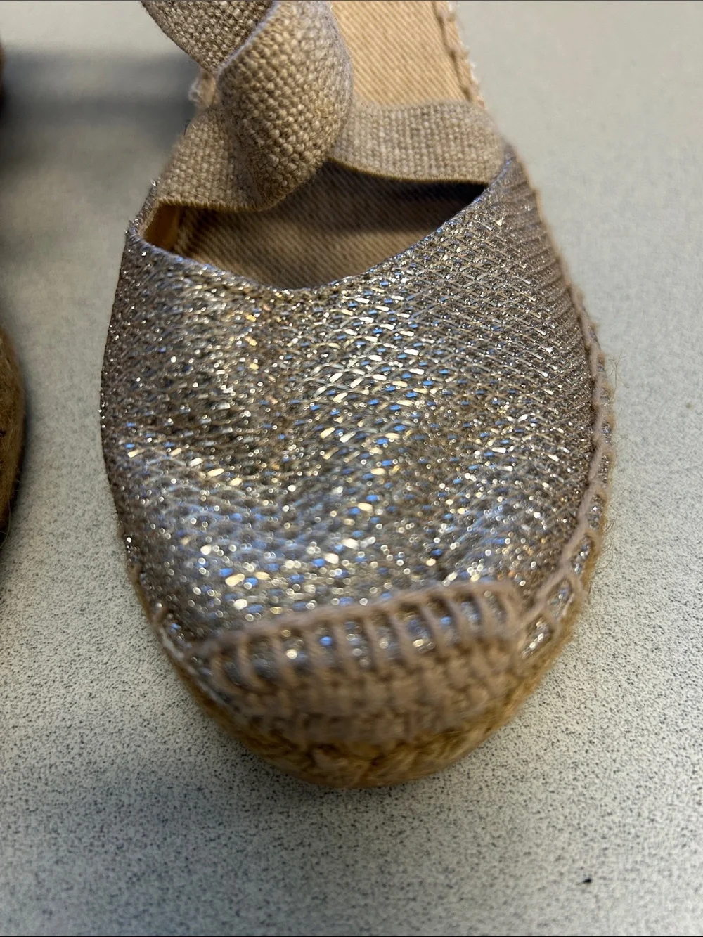 Toni Pons Woven Espadrille Wedge Slingback in Silver and Tan Size 39